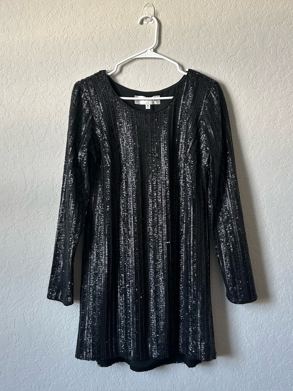 Dress The Population Black Matte Sequin Long Sleeve Dress